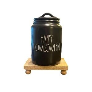 Rae Dunn "Happy Howloween" Black Ceramic‎ Cookie or Treat Jar